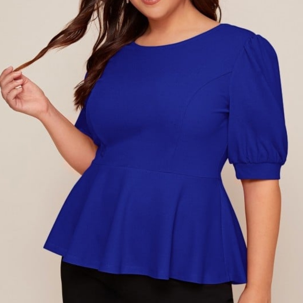 Size 3X Plus V-back Solid Peplum Top